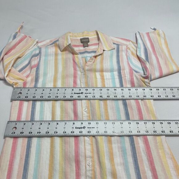 Chico’s Linen Hana Stripe Linen Blend Button Front Shirt Size 1 US Medium - Picture 3 of 9
